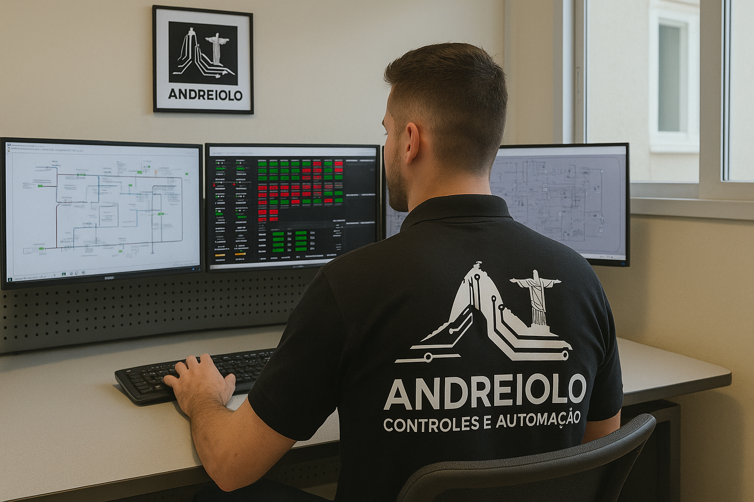 Engenheiro Andreiolo monitorando sistemas de automação industrial